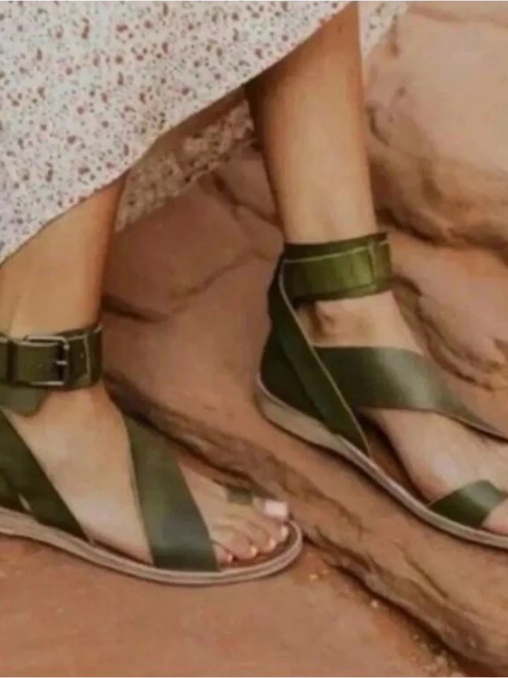 Free People Olive Green Strappy Ankle Buckle Sandals